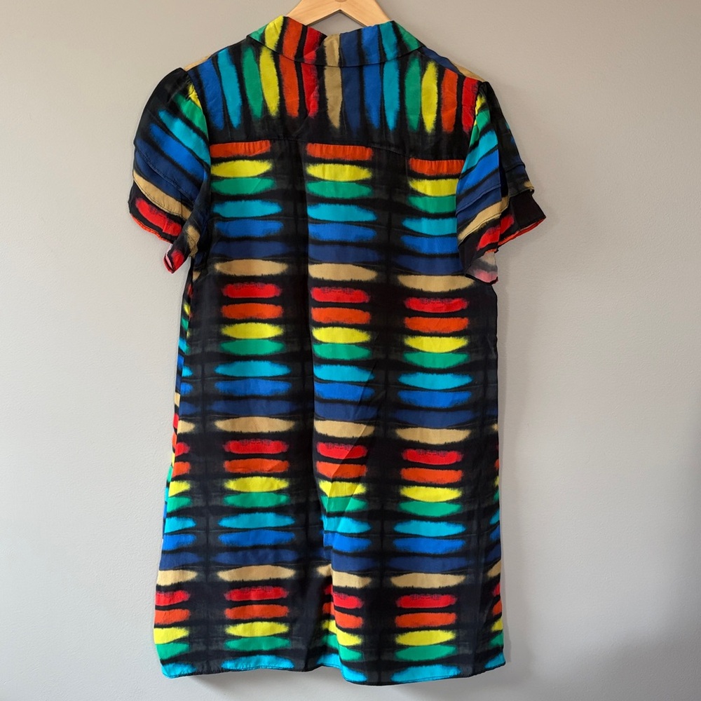 Alice + Olivia Rainbow Block Tie Dye Mini Shirtdress Medium Black Multicolor - Picture 9 of 9